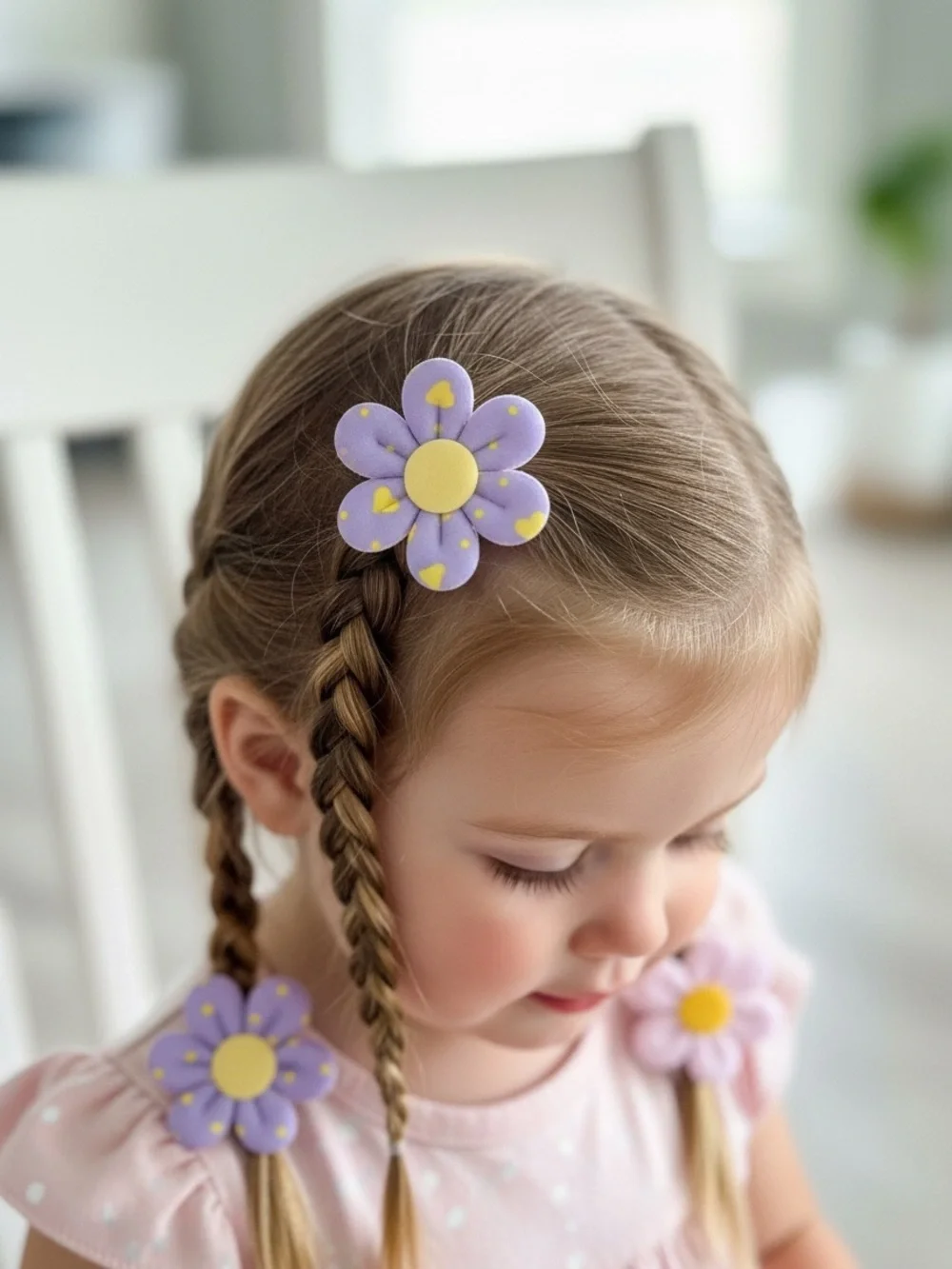 Flower Clip Set - Pastel Purple & Yellow Kids Hair Accessories